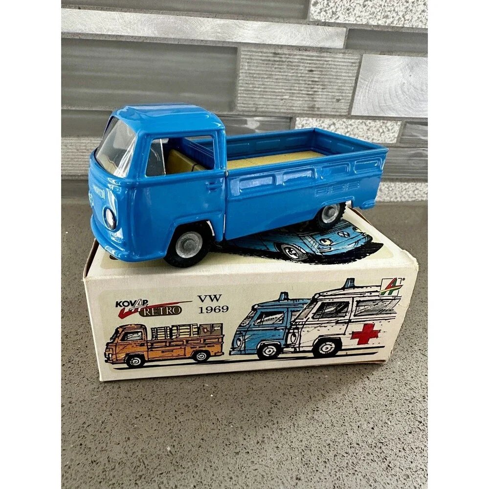 KOVAP VW T2 Blue Pickup Camper 0613 Czech Republic Tinplate 1969 Volkswagen